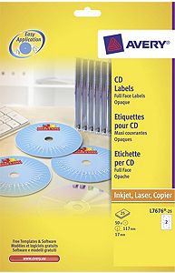 CD-tarra, Avery L7676-25, matta, koko peittävä, 1 pkt/50