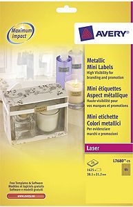 Etiketti, Avery L7680-25, 38,1x21,2, kullankeltainen, 1 pkt/1625