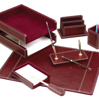 Työpöytäsarja, 7 osaa, tummanpunainen nahka