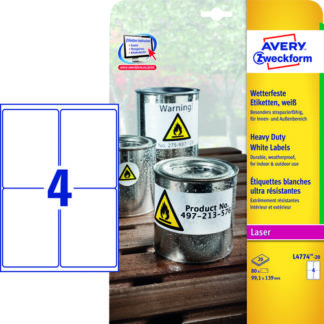 Lasertarra, Avery, L4774-20, Heavy Duty, 99.1x139/80, Polyester, valkoinen