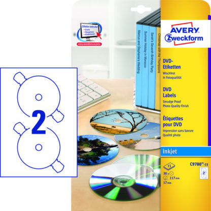 DVD-tarra, Avery C9780-15, halk. 117/30, mustesuihku