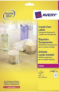 Kristallinkirkas lasertarra, Avery L7782-25, 63,5*38,1, 21 tarra/arkki, 25arkkia/pkt